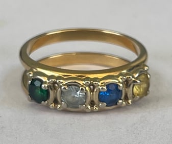 14K Yellow Gold & Multi-Stone Double Band Ring, Size 7-7.5, 4.46 grams