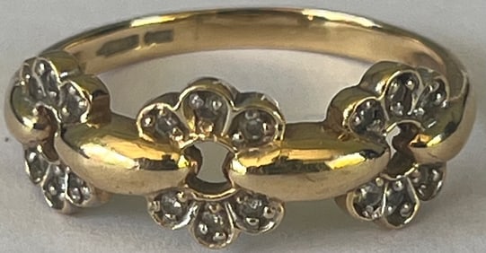 14K Yellow Gold & Diamond Floral Ring, Size 9.5, 3.42 grams