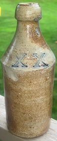 19th C. Stoneware Bottle with Impressed "XX" In Blue