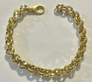 Heavy 14K Solid Yellow Gold Linked Bracelet, 12.83 grams, 8" Long