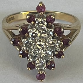 14K Yellow Gold, Diamond & Ruby Cocktail Ring, 5.63 grams, Size 7