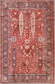 Antique Persian Hand-Knotted Wool Tree of Life Kashan Carpet