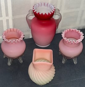 Group of 4 Pieces of Mt. Washington & Peach Blow Victorian Art Glass