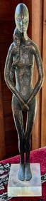 Modernist Bronze Nude Female Figure on Lucite Base, 15" High, MCM
