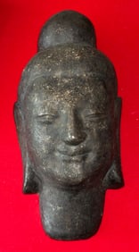 Vintage Cast Iron Wall-Mount Buddha Head Mask, Chinese or Thai