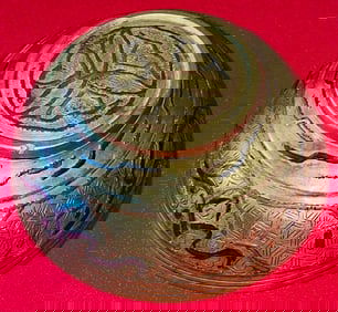 19th C. Islamic Silver & Copper Inlaid Brass Bowl with Kufic Calligraphy