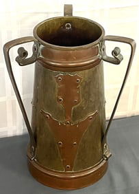 Antique Russian Arts & Crafts Copper & Brass Riveted Vessell, Cyrillic Mark