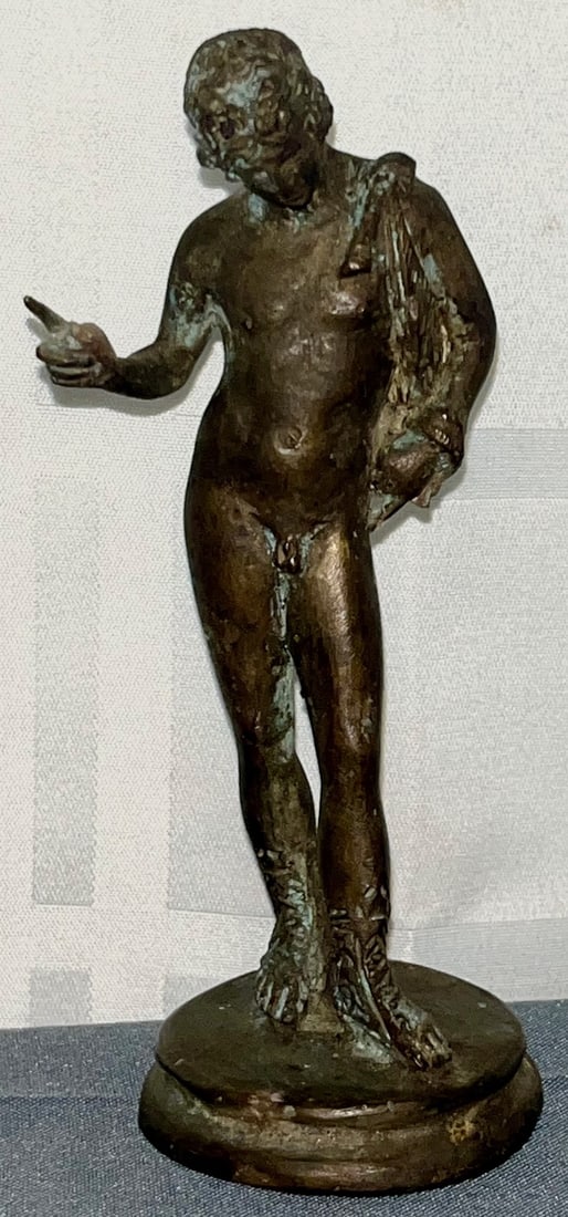 Grand Tour Bronze Figure of a Classical Youth, circa 1880-1920: Grand Tour Bronze Figure of a Classical Youth, circa 1880-1920, appears to be a Grand Tour-Style bronze, possibly modeled after the famous "Dancing Faun of Pompeii", or similar Greco-Roman figures, Po