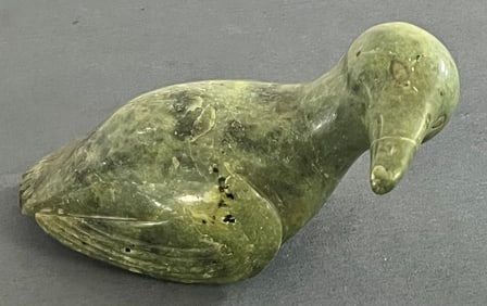 Vintage 6 1/2" Inuit Hand Carved Green Stone Bird Figure