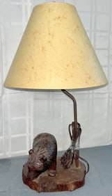 Hand Carved Black Forest Style Bear lamp