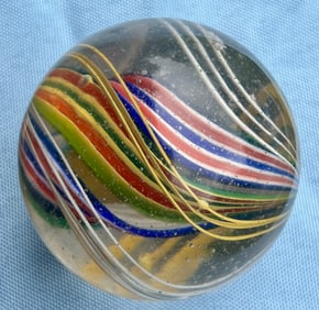Large Antique 2" German Handmade "Latticinio Swirl" Glass Marble C. 1880-1920