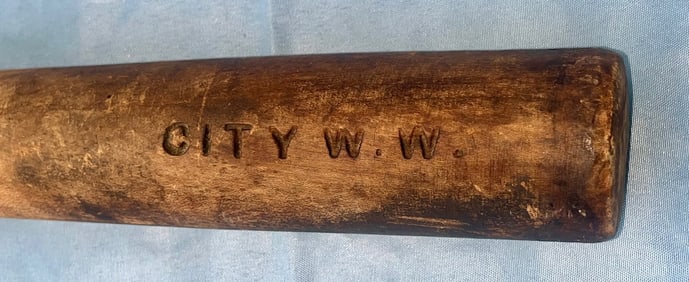 Rare Early Baseball Bat with Egg-Shaped Knob Branded "CITY W.W." Circa 1860-1880