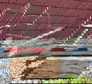 Early 20th C. Wood & Metal Folk Art Boat Model Weathervane in Original Paint