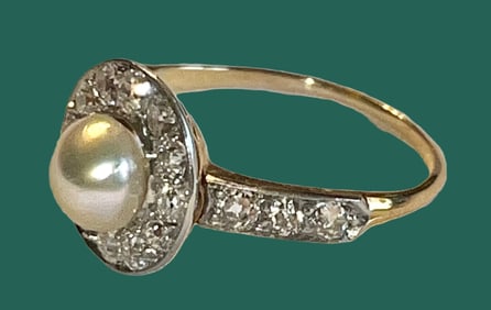 14K YELLOW GOLD, DIAMOND, PEARL RING, 2.83 G, SIZE 7-7.25