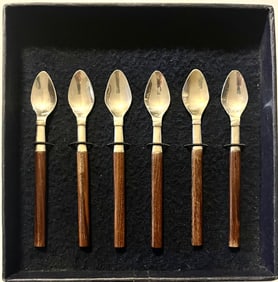 SET OF 6 MID-CENTURY MODERN STERLING SILVER & ROSEWOOD SPOONS