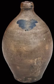 Early 19th C. Salt-Glazed Stoneware Ovoid Jug with Cobalt Decoration