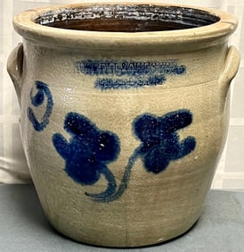 Hubbell & Chesebro, Geddes NY Stoneware Crock with Cobalt Floral Decoration, 19th C.
