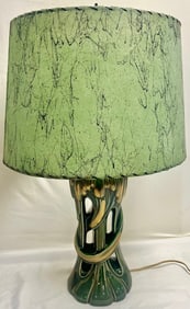Mid-Century Modern Green Ceramic Table Lamp with Spun Fiberglass Shade
