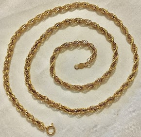 14K YELLOW GOLD 18" ROPE CHAIN / NECKLACE, 9 G