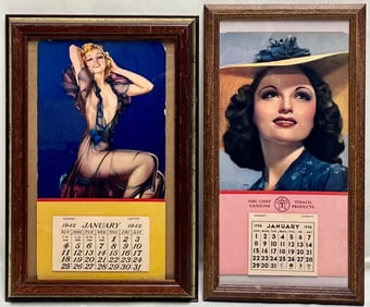 Pair of Framed Mid-Century Pin-Up Calendars – 1942 & 1956