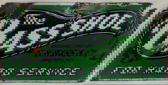 Early G.H. Bass & Co. “The Bass Shoe" Porcelain Enamel Sign – Wilton, Maine