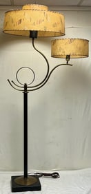 Mid-Century Modern Atomic-Style Two-Light Floor Lamp, Original Spun Fiberglass Shades c. 1950s