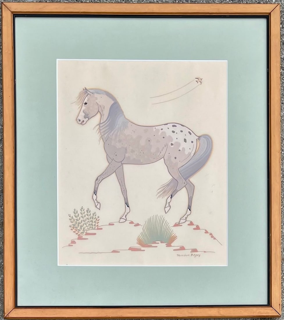 Harrison Begay (Navajo, 1917–2012) — “Appaloosa Horse", Gouache on Paper: Harrison Begay (Navajo, 1917–2012) — “Appaloosa Horse,” Gouache on Paper, A finely rendered gouache painting by acclaimed Navajo artist Harrison Begay, depicting an elegant Appaloosa horse