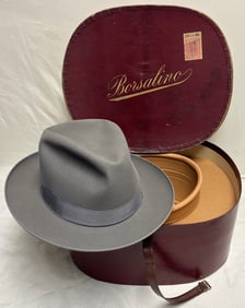 Vintage Borsalino “Echter Borsalino" Gray Fur Felt Fedora, Original Borsalino Hat Box SIZE 6