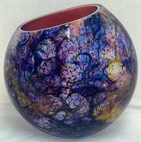 Rob Stern hand blown Sculptural Studio Art Glass Orb Vase, Signed and dated 2023