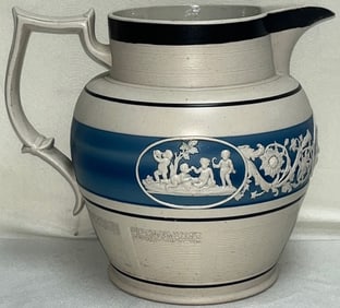 19th Century Adams-Style Jasper Ware Relief Decorated Stoneware Pitcher