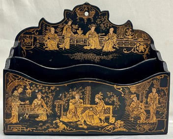 19th Century English Papier-Mâché Chinoiserie Wall Letter Rack or Holder