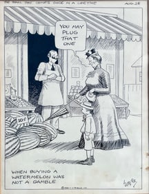 H.T. Webster (1885–1952) Original 1943 Pen & Ink Cartoon Drawing – “The Thrill That Comes Once