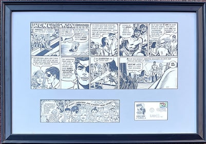 Dale Messick Original Brenda Starr Strip Art w/ Paste-Up Edits, Signed, Framed + 1995 FDC