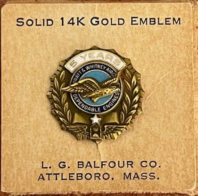 14K YELLOW GOLD 5 YEAR PRATT & WHITNEY AIRCRAFT PIN, 4.58 GRAMS