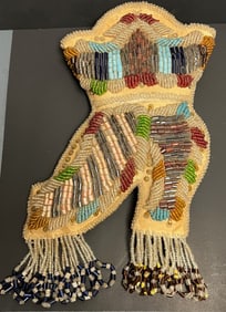 Antique Native American Iroquois Beaded Whimsy, Figural Boot Pincushion w/ Fringe, c. 1880–1900