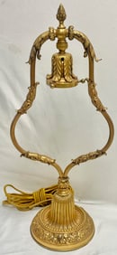 Ornate Antique French-Style Gilt Bronze Lamp Base, Rococo Acanthus & Floral Relief, Electrified