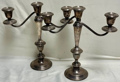 Pair of Gorham Sterling Silver 3 Light Convertible Candelabras, Pattern 808/1, 1834 Grams