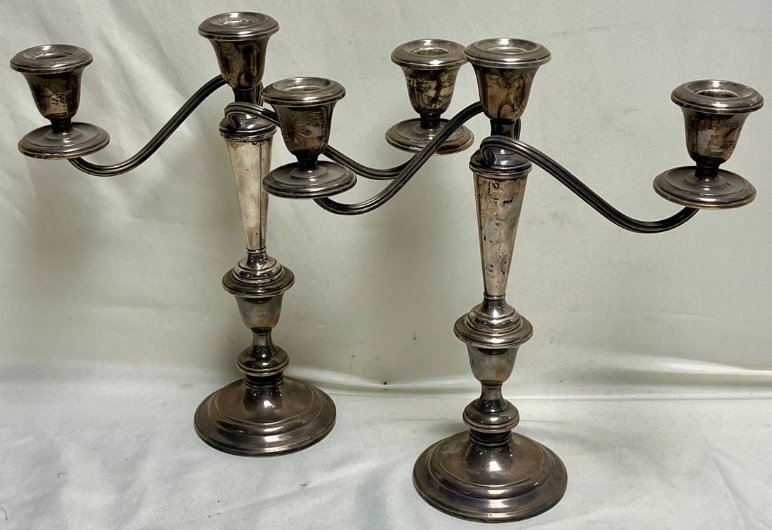 Pair of Gorham Sterling Silver 3 Light Convertible Candelabras, Pattern 808/1, 1834 Grams: Pair of Gorham Sterling Silver 3 Light Convertible Candelabras, Pattern 808/1, 1834 Grams, pair of antique Gorham sterling silver 3-light candelabras, model 808/1, each marked GORHAM STERLING with Gor