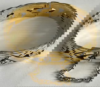 Vintage Mexican Taxco Sterling Silver 925 Gold Vermeil Panel Link Bracelet, Safety Chain, 59.52