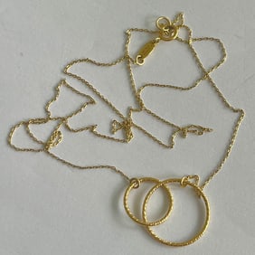 14K Solid Gold Interlocking Circles / Rings Necklace marked RL 14K Turkey, 1.13 grams