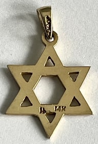 14K Yellow Gold Star of David Pendant, 1.58 grams