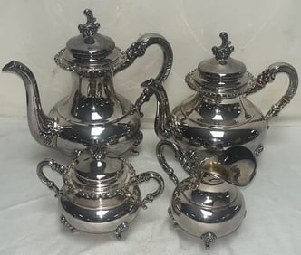 Crescent Sterling Silver 4-Piece Tea & Coffee Service, Rococo Revival, 58.67 ozt TW, No Monogram