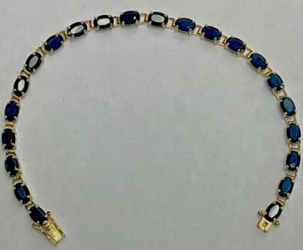 10K Yellow Gold Oval Blue Sapphire Tennis Bracelet, 6.44 grams, 7 1/4" long