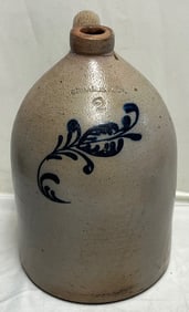 19th C. Blue Decorated 2 Gallon Saltglaze Stoneware Jug, Impressed mark EDMANDS & CO.