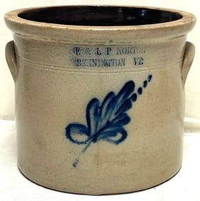 19th C. Blue Decorated Saltglaze Stoneware 1 Gallon Crock, E & LP NORTON BENNINGTON  VT.