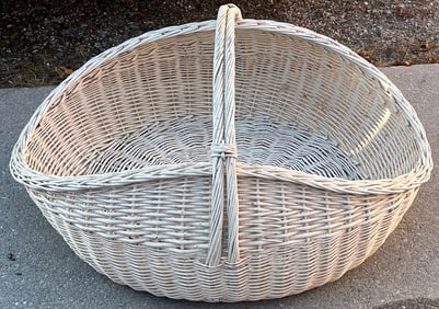 Huge 36" Vintage White Willow Flower or Market Basket with Handle