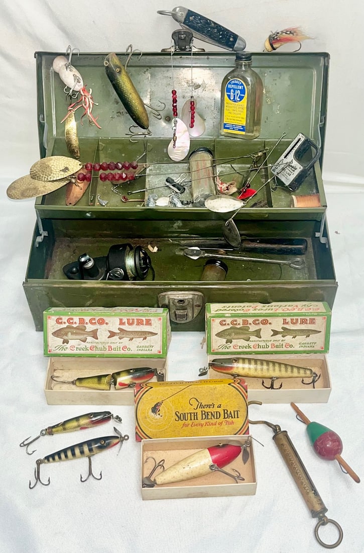 Vintage Fishing Tackle Lot, Creek Chub Lures in Boxes, South Bend Bass-Oreno #973, Orvis 75A Reel & (1 of 20)