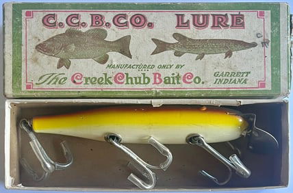 Vintage Creek Chub Bait Co. “Pikie Minnow" Fishing Lure w/ Picture Box, Garrett Indiana
