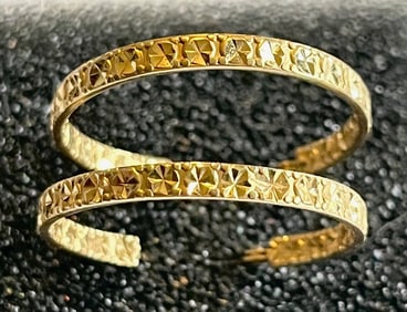 Vintage Solid 14k Yellow Gold Diamond-Cut Wide Hoop Earrings – 4.05 GRAMS