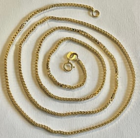 14K Yellow Gold Box Chain Necklace, Italy, 22", 3.09 GRAMS